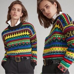 Polo Ralph Lauren Fair Isle Wool Cashmere Jumper Sweater L Abstract Colorful